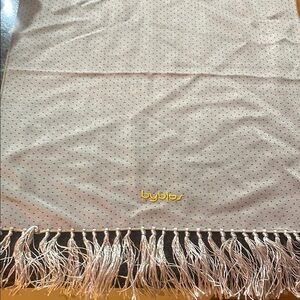 Byblos White Scarf with Gold Logo and Fringe - Viscose/Rayon